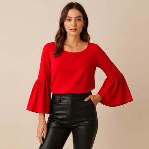 Jane and Delancey Red Bell Sleeve Blouse | Romantic Holiday Top | Size M